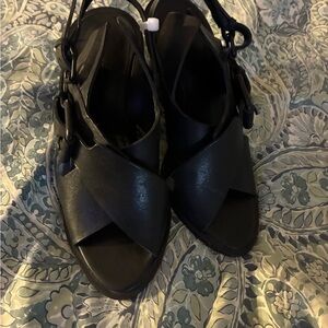 All Saints Elegant Black Elin Sz 36 Women's Wedge Sandals